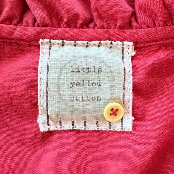 Anthropologie Little Yellow Button With a Flourish Ruffle Neck Red Shirt Dress - Picture 7 of 14